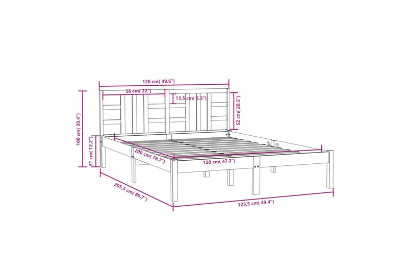 beBasic sengeramme 120x200 cm massivt træ gyldenbrun - Brun - Møbler - Senge - Sengeramme & sengestel