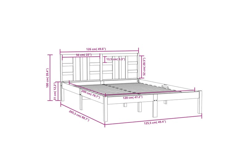 beBasic sengeramme 120x200 cm massivt træ hvid - Hvid - Møbler - Senge - Sengeramme & sengestel