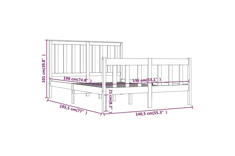 beBasic sengeramme 135x190 cm dobbelt massivt fyrretræ hvid - Hvid - Møbler - Senge - Sengeramme & sengestel