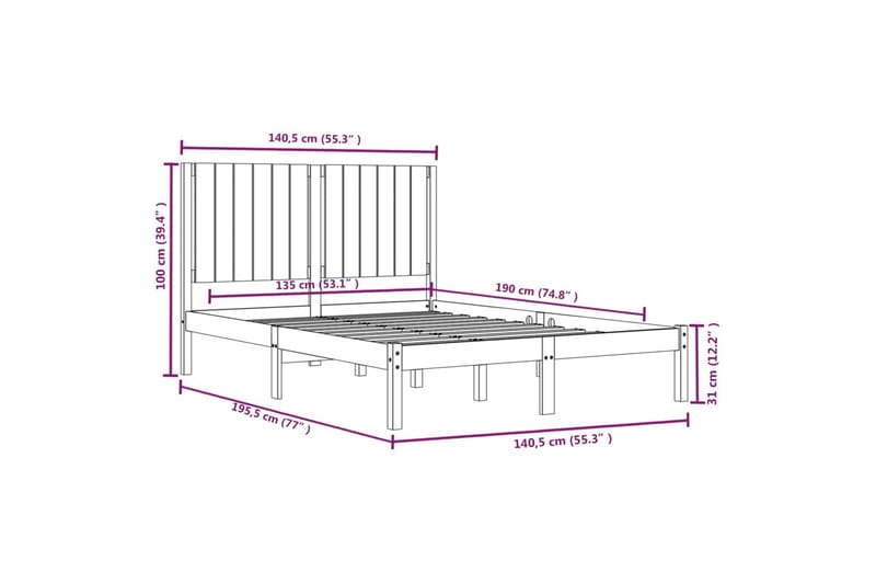 beBasic sengeramme 135x190 cm dobbelt massivt fyrretræ hvid - Hvid - Møbler - Senge - Sengeramme & sengestel