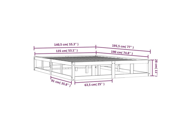 beBasic sengeramme 135x190 cm dobbelt massivt træ - Brun - Møbler - Senge - Sengeramme & sengestel