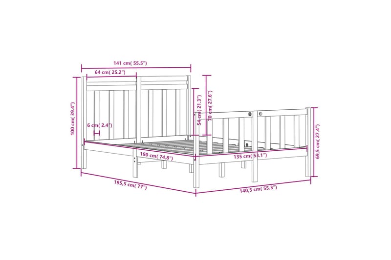 beBasic sengeramme 135x190 cm dobbelt massivt træ - Brun - Møbler - Senge - Sengeramme & sengestel