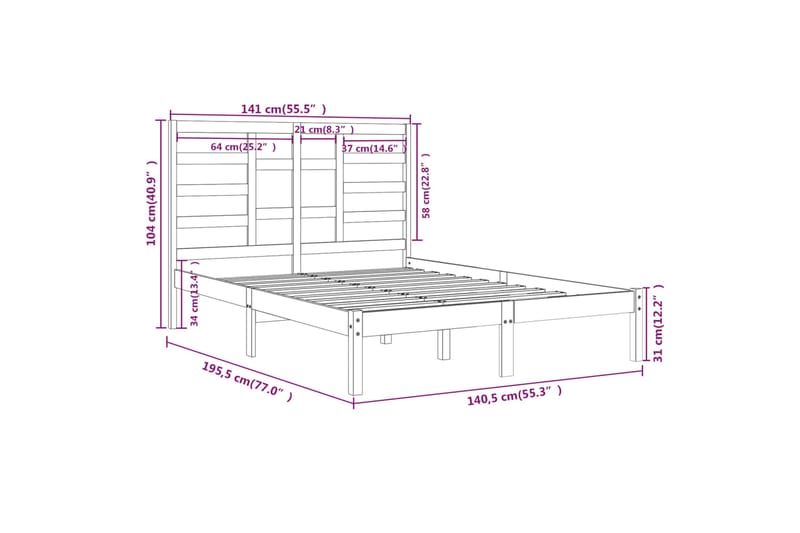 beBasic sengeramme 135x190 cm dobbelt massivt træ - Brun - Møbler - Senge - Sengeramme & sengestel