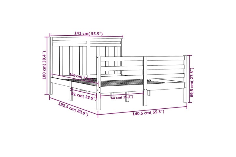 beBasic sengeramme 135x190 cm dobbelt massivt træ hvid - Hvid - Møbler - Senge - Sengeramme & sengestel