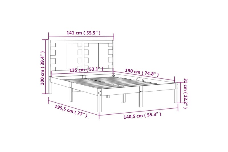 beBasic sengeramme 135x190 cm dobbelt massivt træ hvid - Hvid - Møbler - Senge - Sengeramme & sengestel