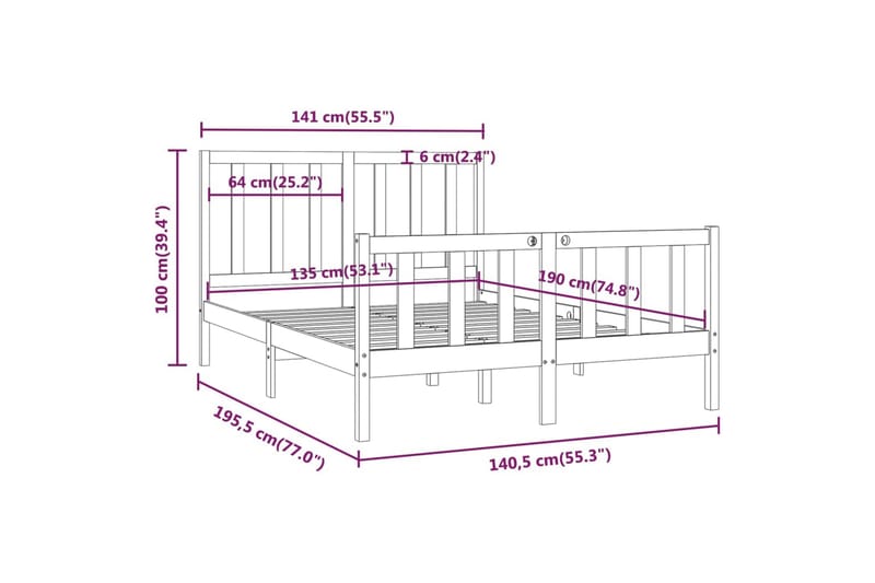 beBasic sengeramme 135x190 cm dobbelt massivt træ sort - Sort - Møbler - Senge - Sengeramme & sengestel