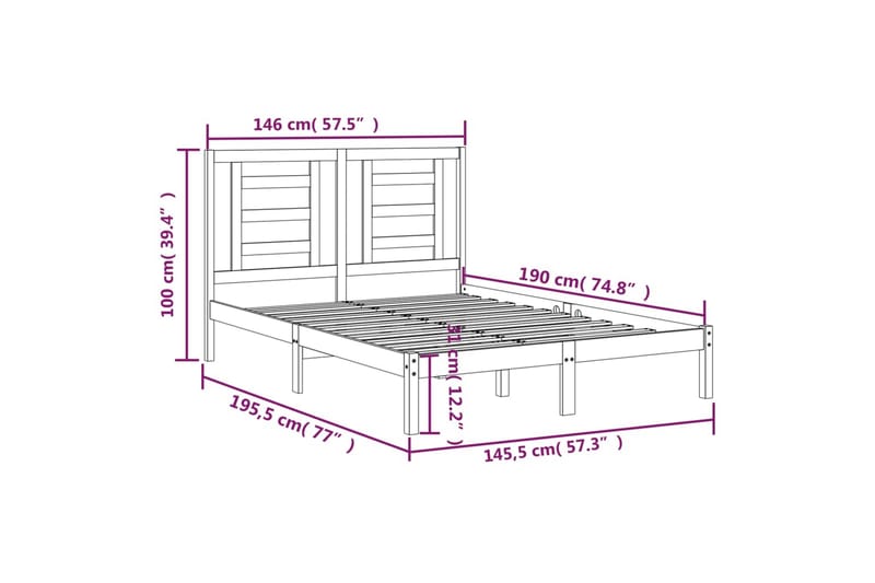 beBasic sengeramme 140x190 cm massivt fyrretræ - Brun - Møbler - Senge - Sengeramme & sengestel