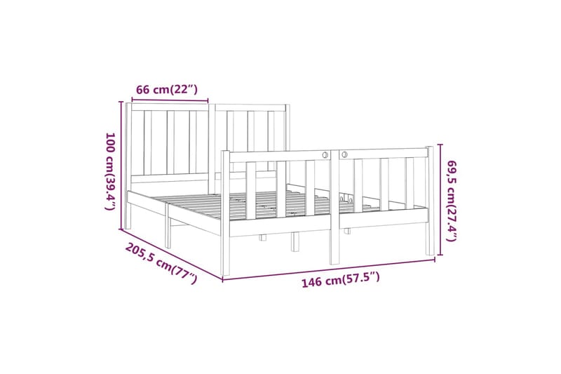 beBasic sengeramme 140x190 cm massivt fyrretræ - Brun - Møbler - Senge - Sengeramme & sengestel