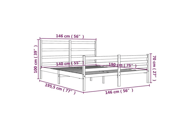 beBasic sengeramme 140x190 cm massivt fyrretræ - Brun - Møbler - Senge - Sengeramme & sengestel