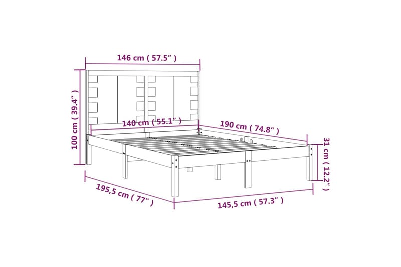 beBasic sengeramme 140x190 cm massivt fyrretræ sort - Sort - Møbler - Senge - Sengeramme & sengestel