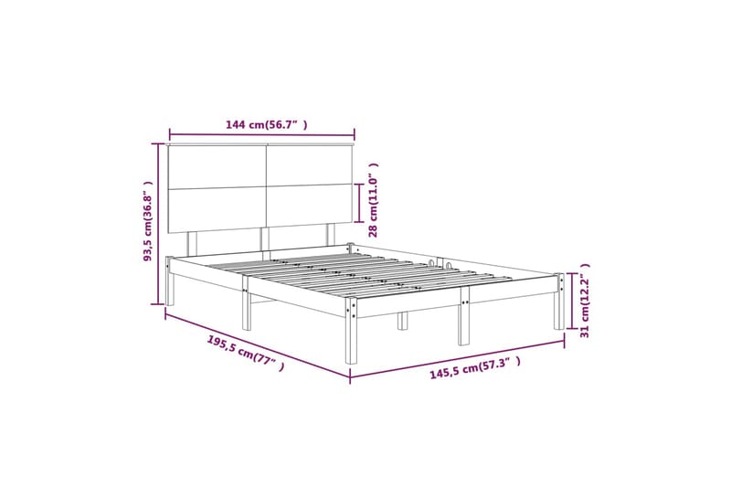 beBasic sengeramme 140x190 cm massivt fyrretræ sort - Sort - Møbler - Senge - Sengeramme & sengestel