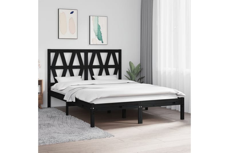 beBasic sengeramme 140x190 cm massivt fyrretræ sort - Sort - Møbler - Senge - Sengeramme & sengestel