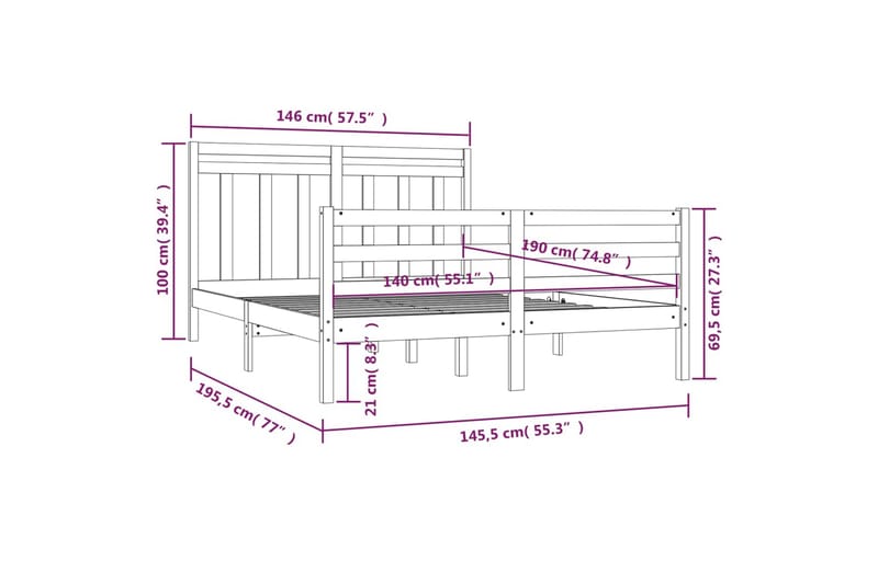 beBasic sengeramme 140x190 cm massivt træ - Brun - Møbler - Senge - Sengeramme & sengestel