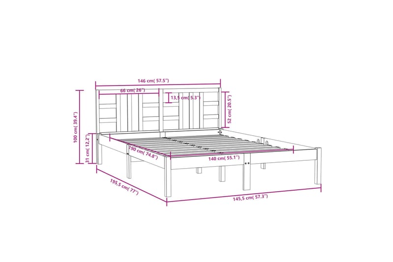 beBasic sengeramme 140x190 cm massivt træ - Brun - Møbler - Senge - Sengeramme & sengestel