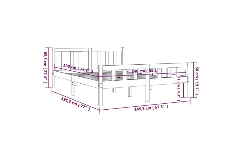 beBasic sengeramme 140x190 cm massivt træ grå - GrÃ¥ - Møbler - Senge - Sengeramme & sengestel