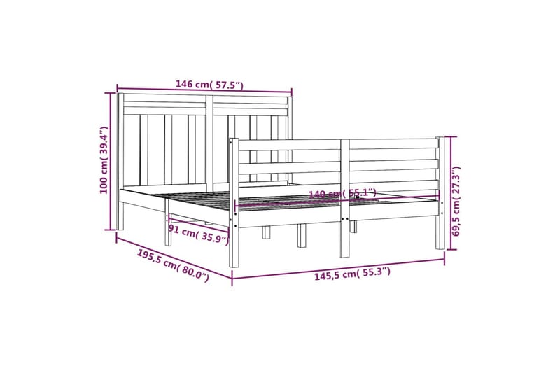 beBasic sengeramme 140x190 cm massivt træ hvid - Hvid - Møbler - Senge - Sengeramme & sengestel