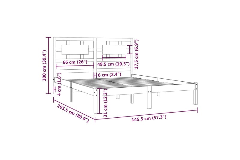 beBasic sengeramme 140x200 cm massivt fyrretræ - Brun - Møbler - Senge - Sengeramme & sengestel