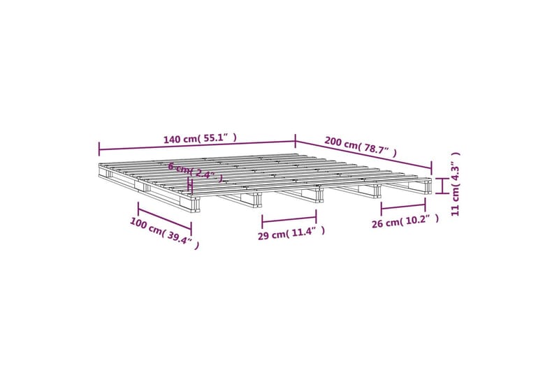 beBasic sengeramme 140x200 cm massivt fyrretræ - Brun - Møbler - Senge - Sengeramme & sengestel