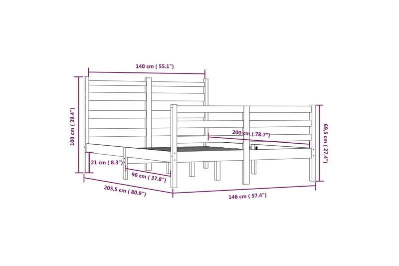 beBasic sengeramme 140x200 cm massivt fyrretræ - Brun - Møbler - Senge - Sengeramme & sengestel