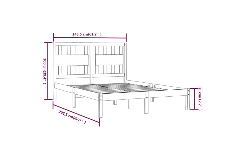 beBasic sengeramme 140x200 cm massivt fyrretræ - Brun - Møbler - Senge - Sengeramme & sengestel