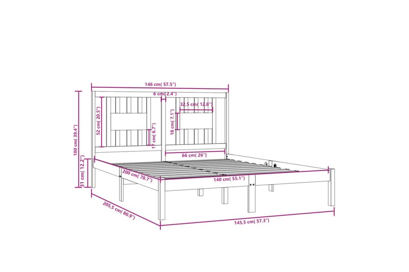 beBasic sengeramme 140x200 cm massivt fyrretræ - Brun - Møbler - Senge - Sengeramme & sengestel