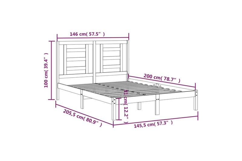 beBasic sengeramme 140x200 cm massivt fyrretræ - Brun - Møbler - Senge - Sengeramme & sengestel