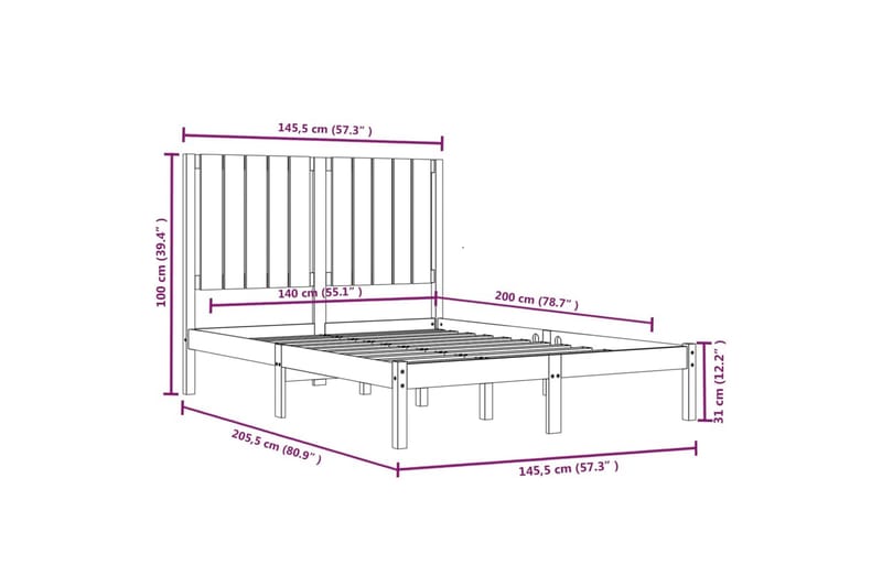 beBasic sengeramme 140x200 cm massivt fyrretræ hvid - Hvid - Møbler - Senge - Sengeramme & sengestel