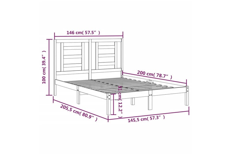 beBasic sengeramme 140x200 cm massivt fyrretræ sort - Sort - Møbler - Senge - Sengeramme & sengestel