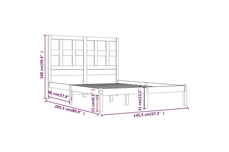 beBasic sengeramme 140x200 cm massivt fyrretræ sort - Sort - Møbler - Senge - Sengeramme & sengestel