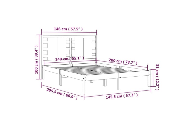 beBasic sengeramme 140x200 cm massivt fyrretræ sort - Sort - Møbler - Senge - Sengeramme & sengestel