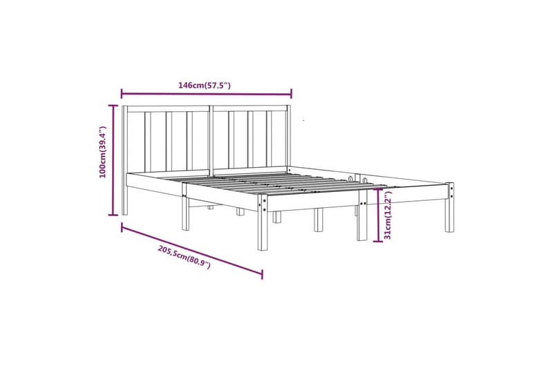 beBasic sengeramme 140x200 cm massivt fyrretræ sort - Sort - Møbler - Senge - Sengeramme & sengestel