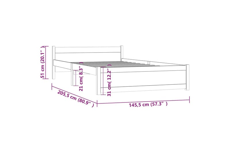 beBasic sengeramme 140x200 cm massivt træ - Brun - Møbler - Senge - Sengeramme & sengestel