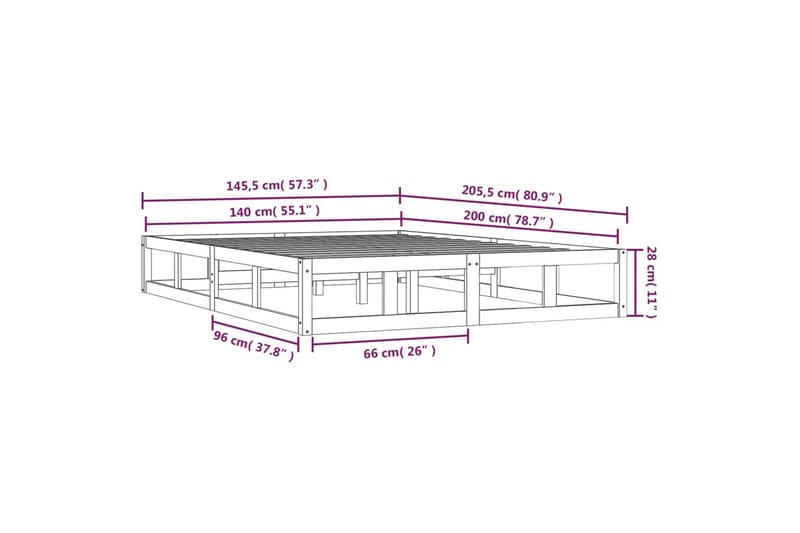 beBasic sengeramme 140x200 cm massivt træ hvid - Hvid - Møbler - Senge - Sengeramme & sengestel