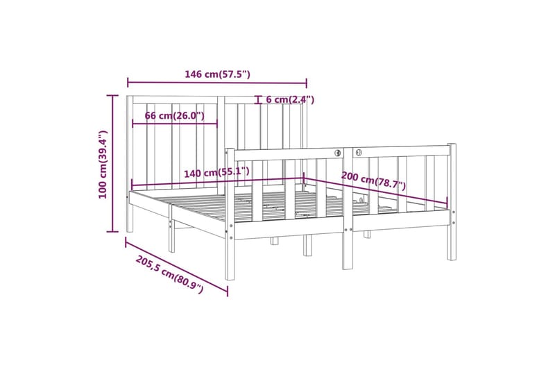 beBasic sengeramme 140x200 cm massivt træ hvid - Hvid - Møbler - Senge - Sengeramme & sengestel