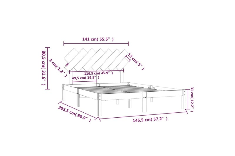 beBasic sengeramme 140x200 cm massivt træ sort - Sort - Møbler - Senge - Sengeramme & sengestel