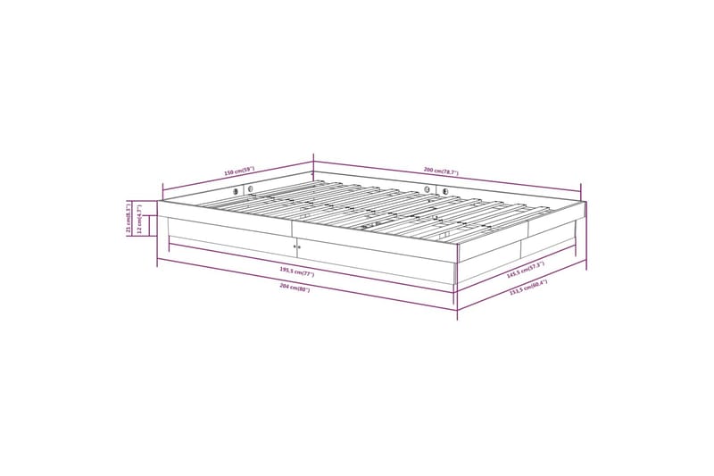 beBasic sengeramme 150x200 cm 5FT King massivt træ - Brun - Møbler - Senge - Sengeramme & sengestel