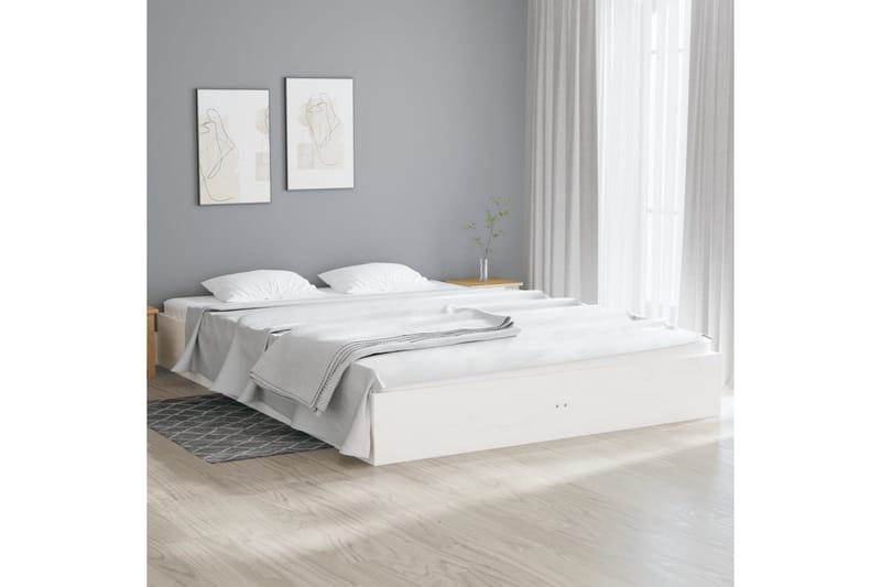 beBasic sengeramme 150x200 cm 5FT King Size massivt træ hvid - Hvid - Møbler - Senge - Sengeramme & sengestel