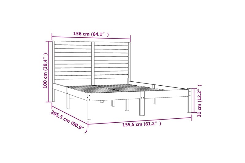 beBasic sengeramme 150x200 cm 5FT kingsize massivt træ hvid - Hvid - Møbler - Senge - Sengeramme & sengestel