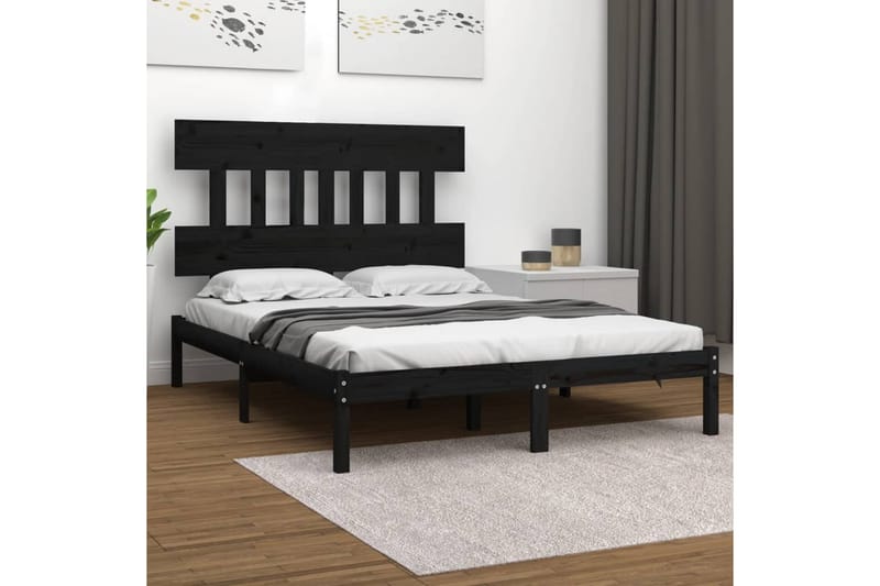 beBasic sengeramme 150x200 cm 5FT kingsize massivt træ sort - Sort - Møbler - Senge - Sengeramme & sengestel