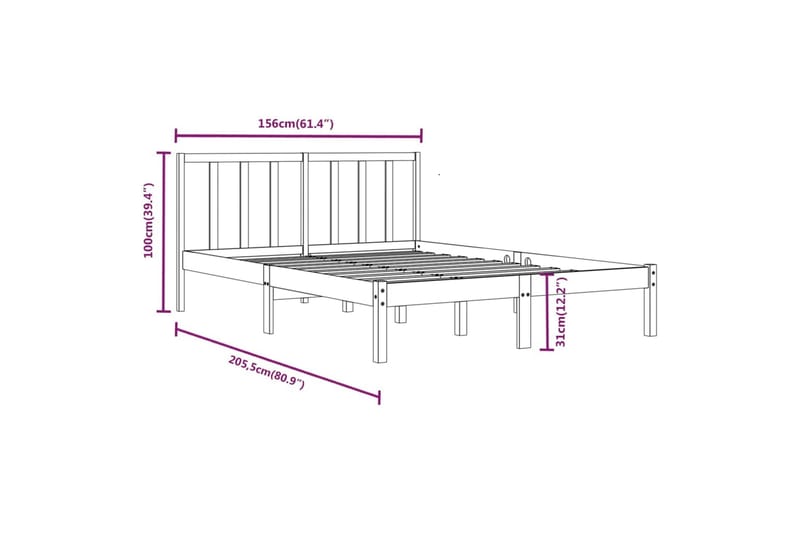 beBasic sengeramme 150x200 cm King Size massivt fyrretræ - Brun - Møbler - Senge - Sengeramme & sengestel