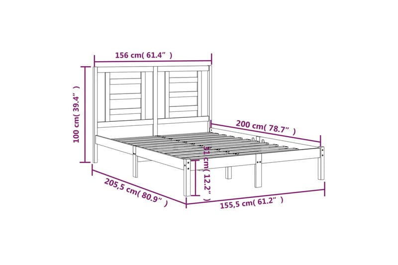 beBasic sengeramme 150x200 cm King Size massivt fyrretræ - Brun - Møbler - Senge - Sengeramme & sengestel