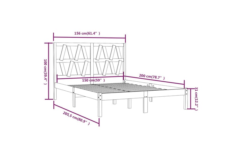 beBasic sengeramme 150x200 cm King Size massivt fyrretræ grå - GrÃ¥ - Møbler - Senge - Sengeramme & sengestel