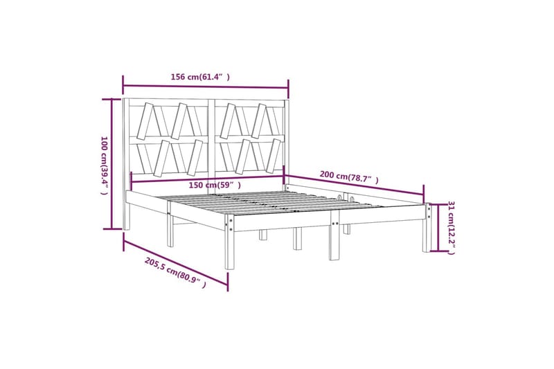 beBasic sengeramme 150x200 cm King Size massivt fyrretræ hvid - Hvid - Møbler - Senge - Sengeramme & sengestel