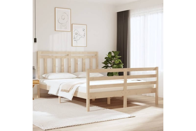 beBasic sengeramme 150x200 cm King Size massivt træ - Brun - Møbler - Senge - Sengeramme & sengestel