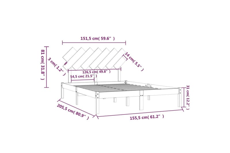 beBasic sengeramme 150x200 cm King Size massivt træ grå - GrÃ¥ - Møbler - Senge - Sengeramme & sengestel