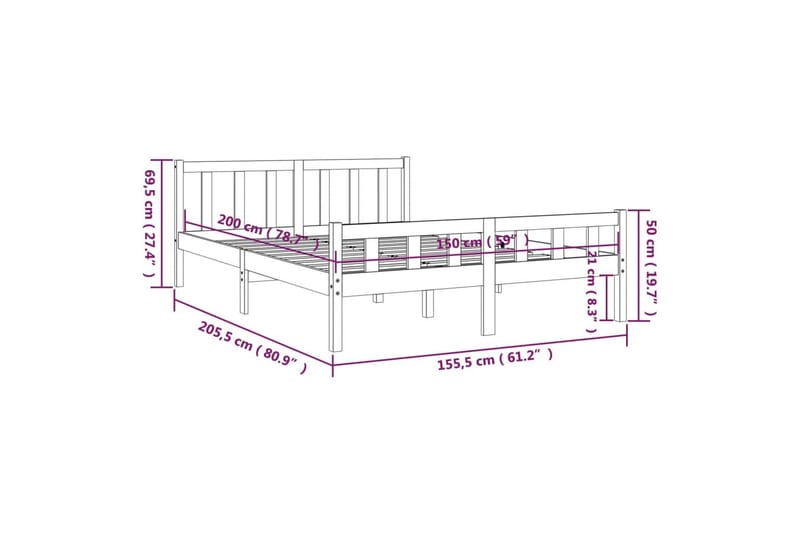 beBasic sengeramme 150x200 cm King Size massivt træ gyldenbrun - Brun - Møbler - Senge - Sengeramme & sengestel