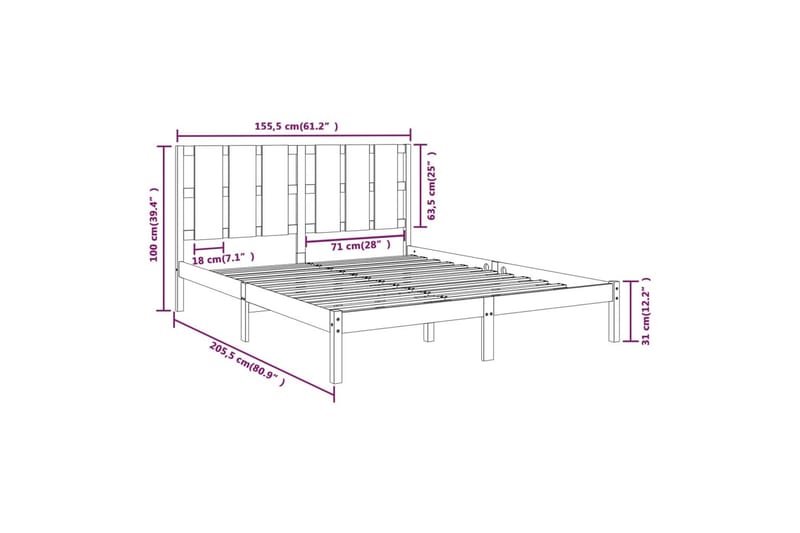 beBasic sengeramme 150x200 cm King Size massivt træ hvid - Hvid - Møbler - Senge - Sengeramme & sengestel