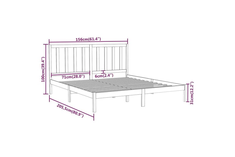 beBasic sengeramme 150x200 cm King Size massivt træ sort - Sort - Møbler - Senge - Sengeramme & sengestel