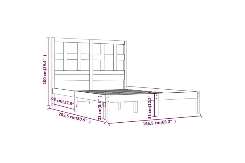 beBasic sengeramme 160x200 cm King Size massivt fyrretræ hvid - Hvid - Møbler - Senge - Sengeramme & sengestel