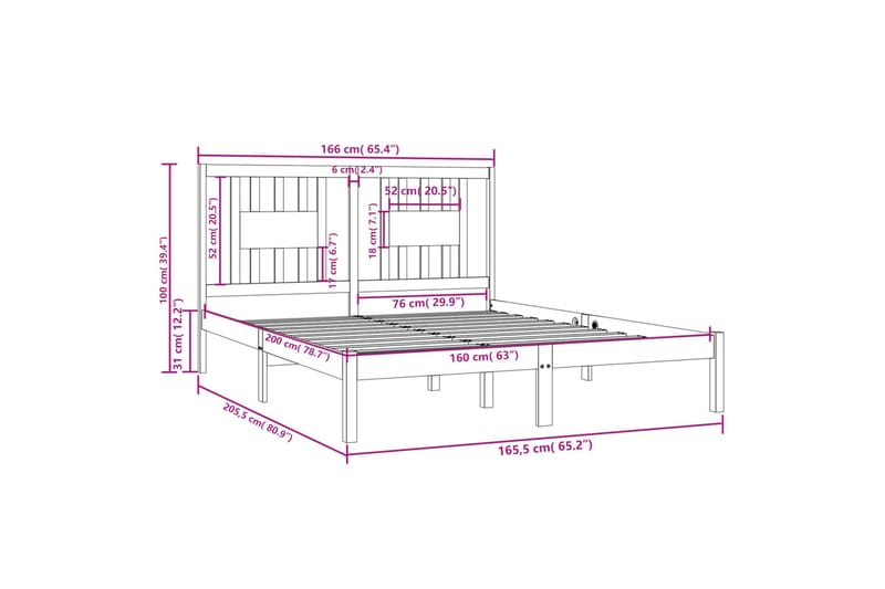 beBasic sengeramme 160x200 cm massivt fyrretræ hvid - Hvid - Møbler - Senge - Sengeramme & sengestel